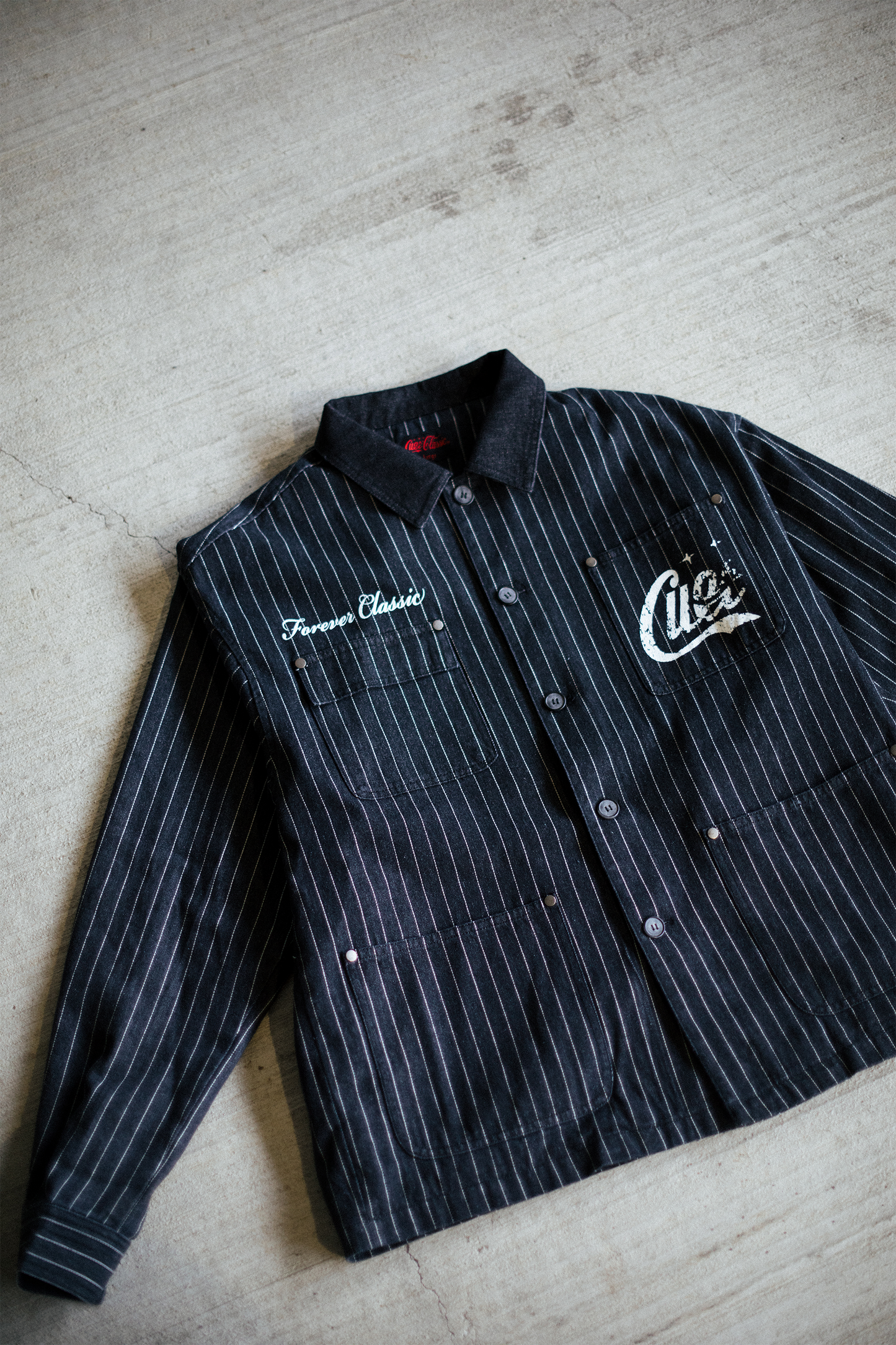 Pinstripe Twill Denim Jacket - [BLACK]