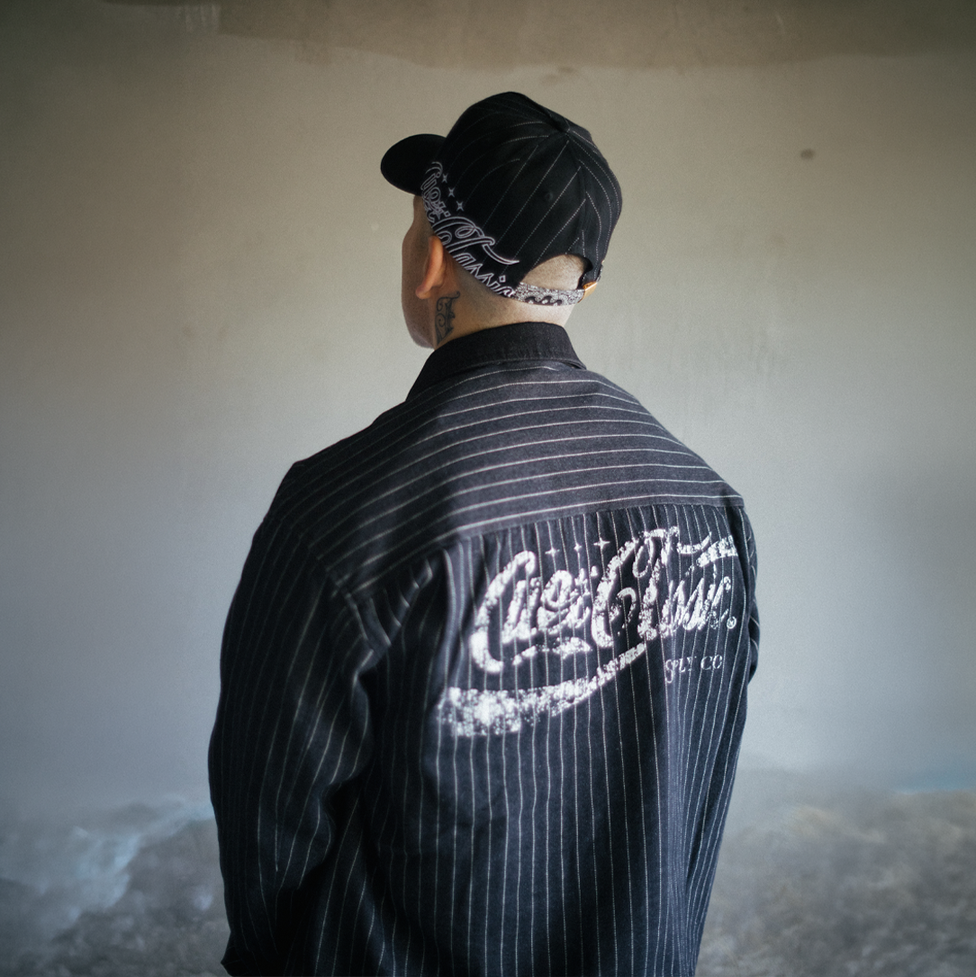 Pinstripe Twill Denim Jacket - [BLACK]