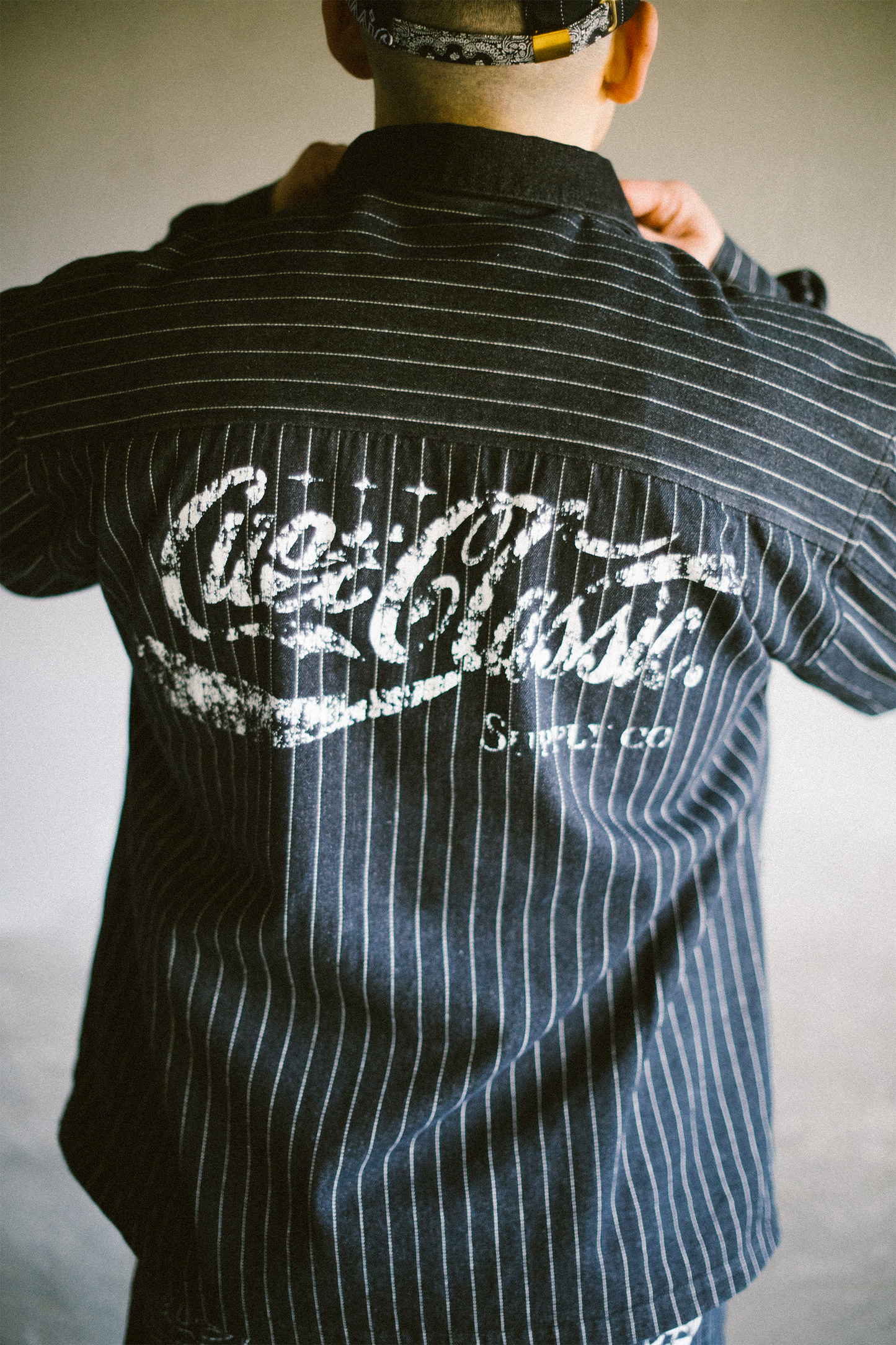 Pinstripe Twill Denim Jacket - [BLACK]