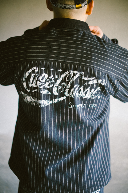 Pinstripe Twill Denim Jacket - [BLACK]