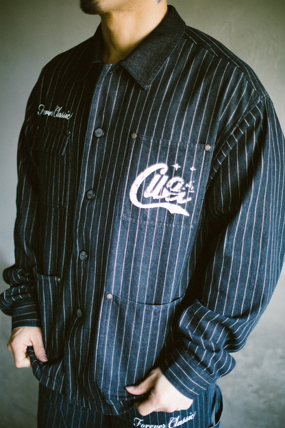 Pinstripe Twill Denim Jacket - [BLACK]