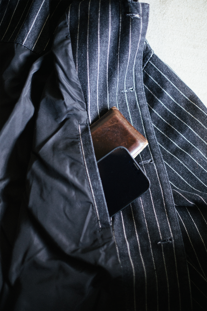 Pinstripe Twill Denim Jacket - [BLACK]