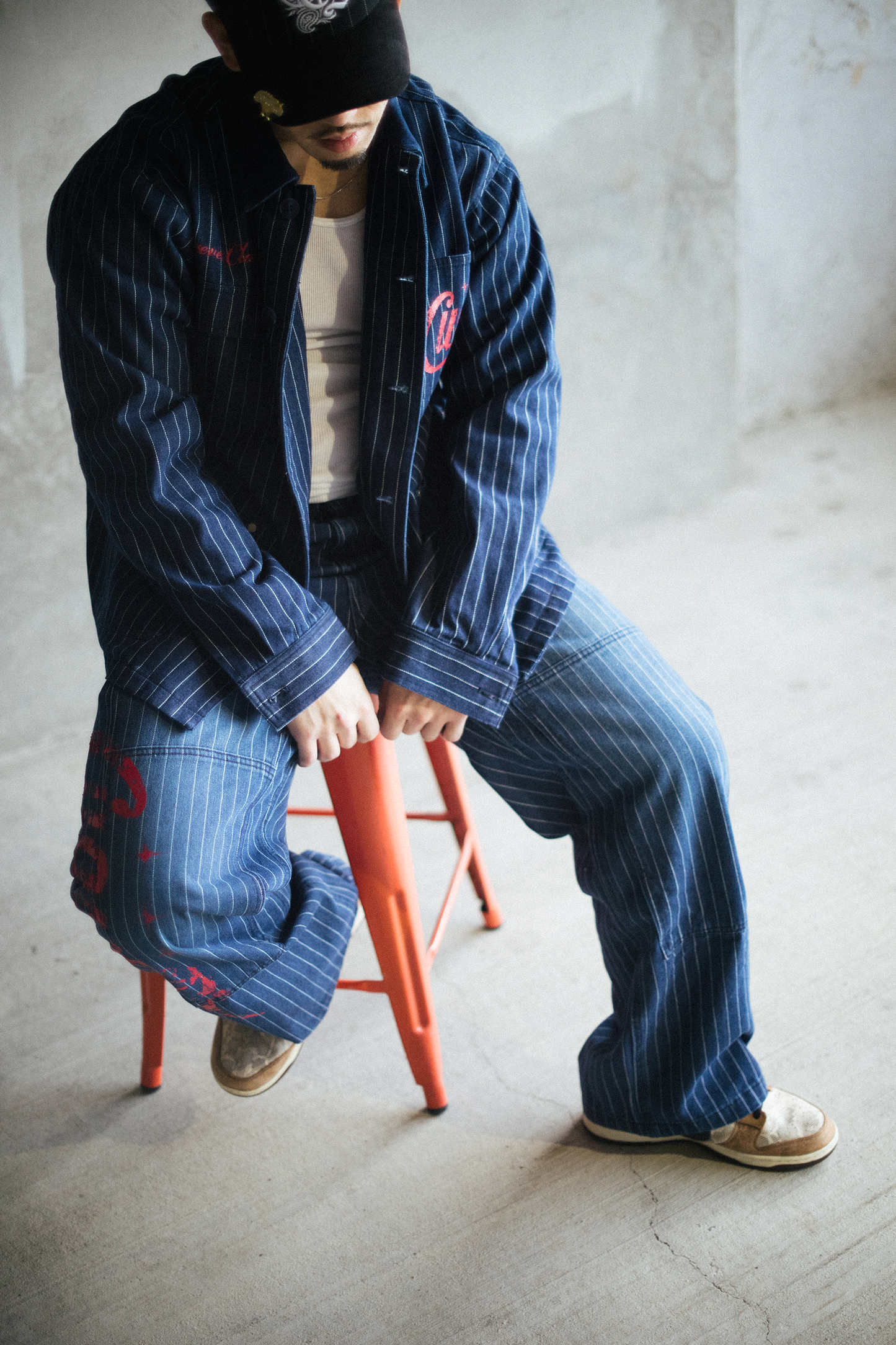 Pinstripe Twill Denim Jacket - [BLUE]