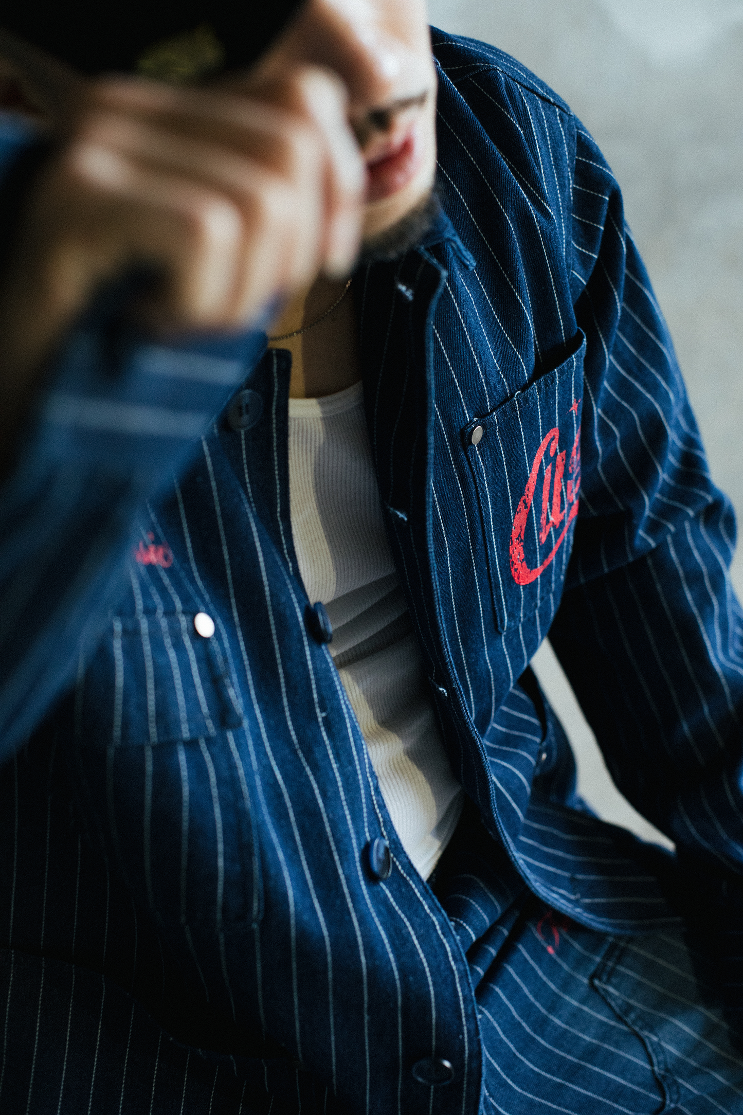 Pinstripe Twill Denim Jacket - [BLUE]