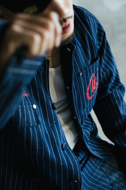 Pinstripe Twill Denim Jacket - [BLUE]