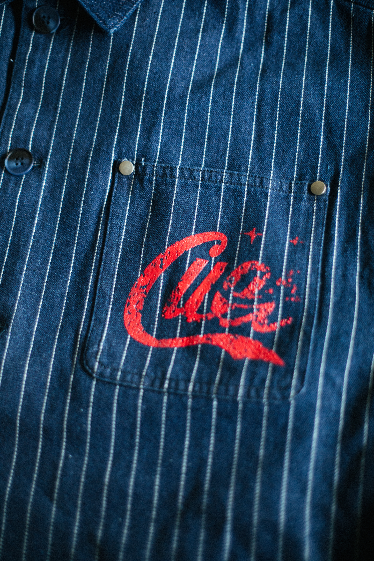 Pinstripe Twill Denim Jacket - [BLUE]