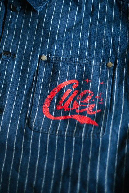 Pinstripe Twill Denim Jacket - [BLUE]