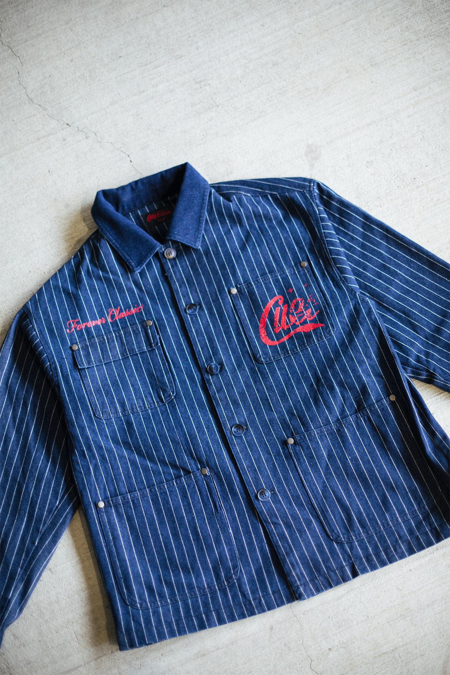 Pinstripe Twill Denim Jacket - [BLUE]