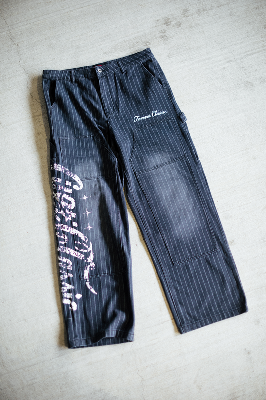 Pinstripe Carpenter Pants - [BLACK]