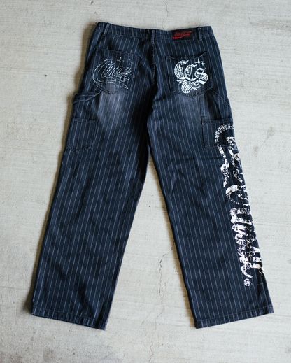 Pinstripe Carpenter Pants - [BLACK]