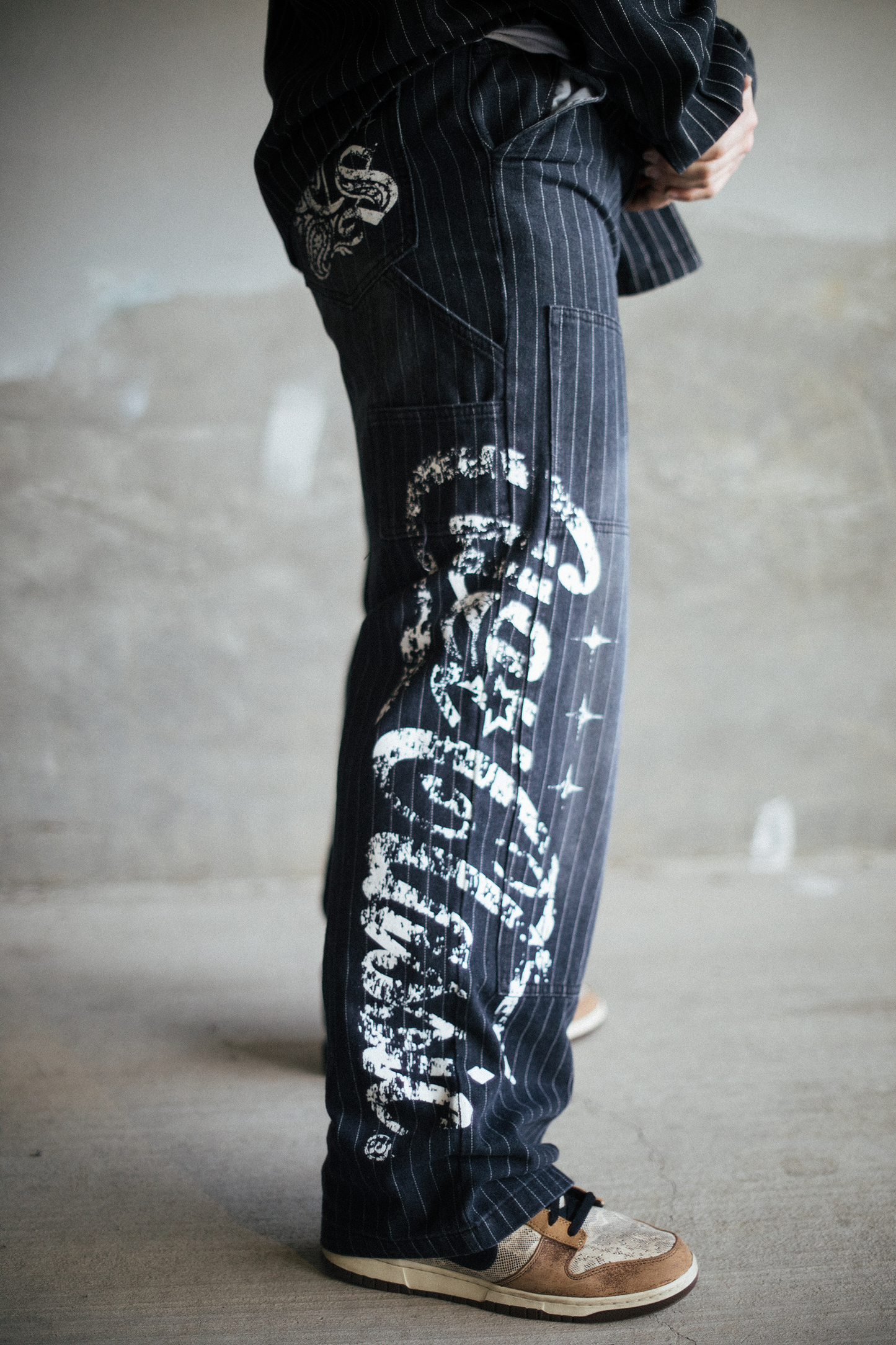 Pinstripe Carpenter Pants - [BLACK]