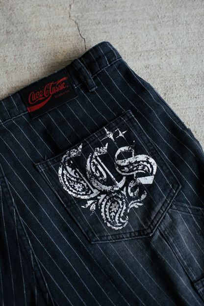 Pinstripe Carpenter Pants - [BLACK]