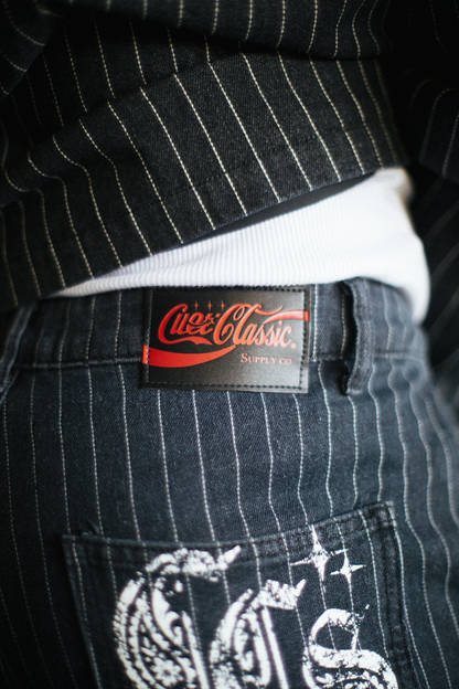 Pinstripe Carpenter Pants - [BLACK]