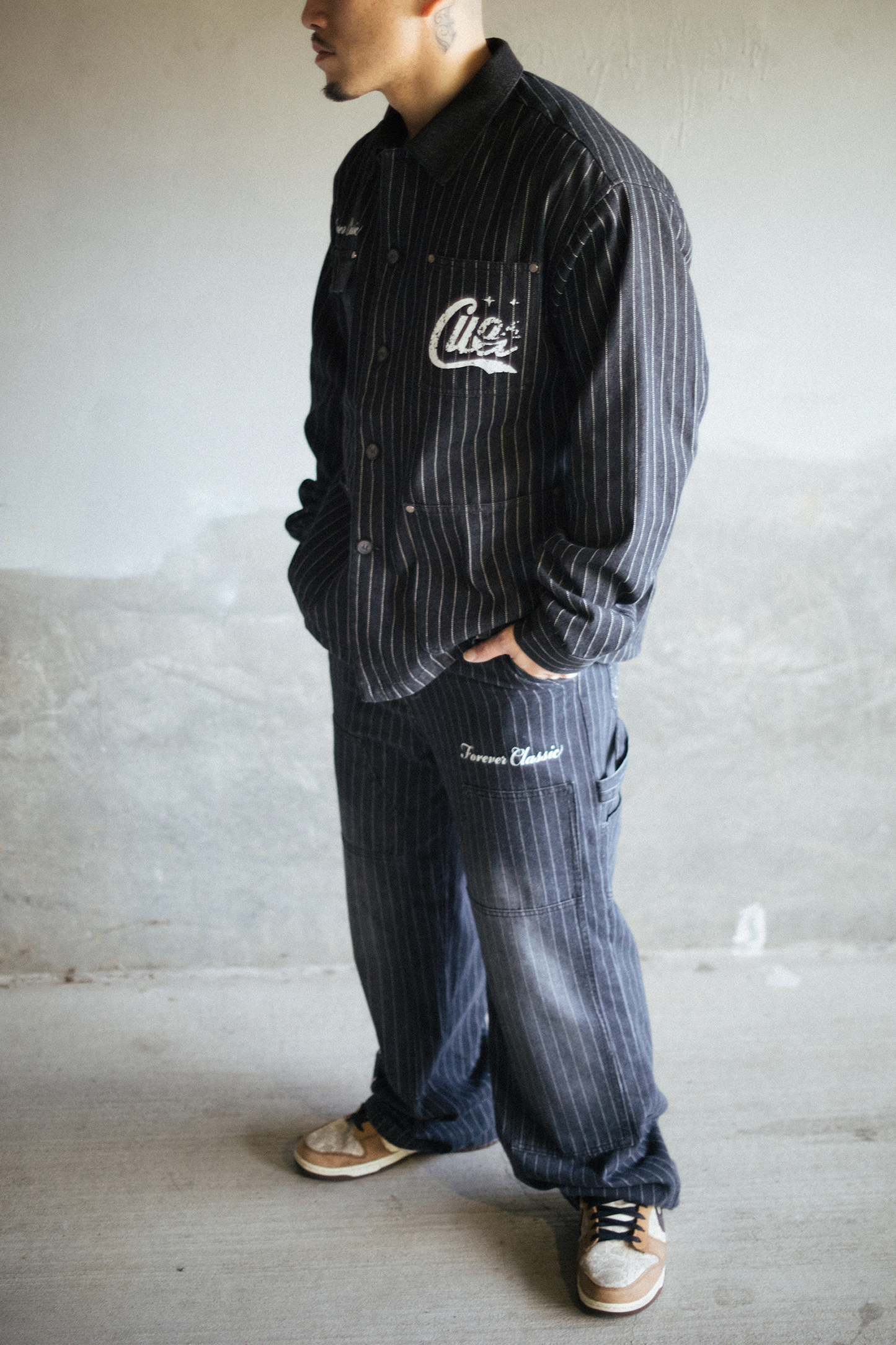 Pinstripe Carpenter Pants - [BLACK]