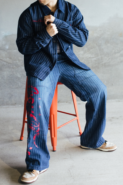 Pinstripe Carpenter Pants - [BLUE]