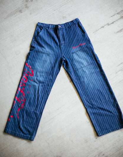 Pinstripe Carpenter Pants - [BLUE]