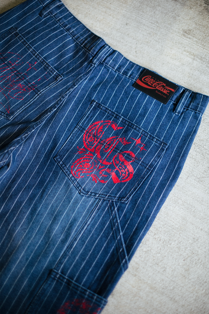 Pinstripe Carpenter Pants - [BLUE]