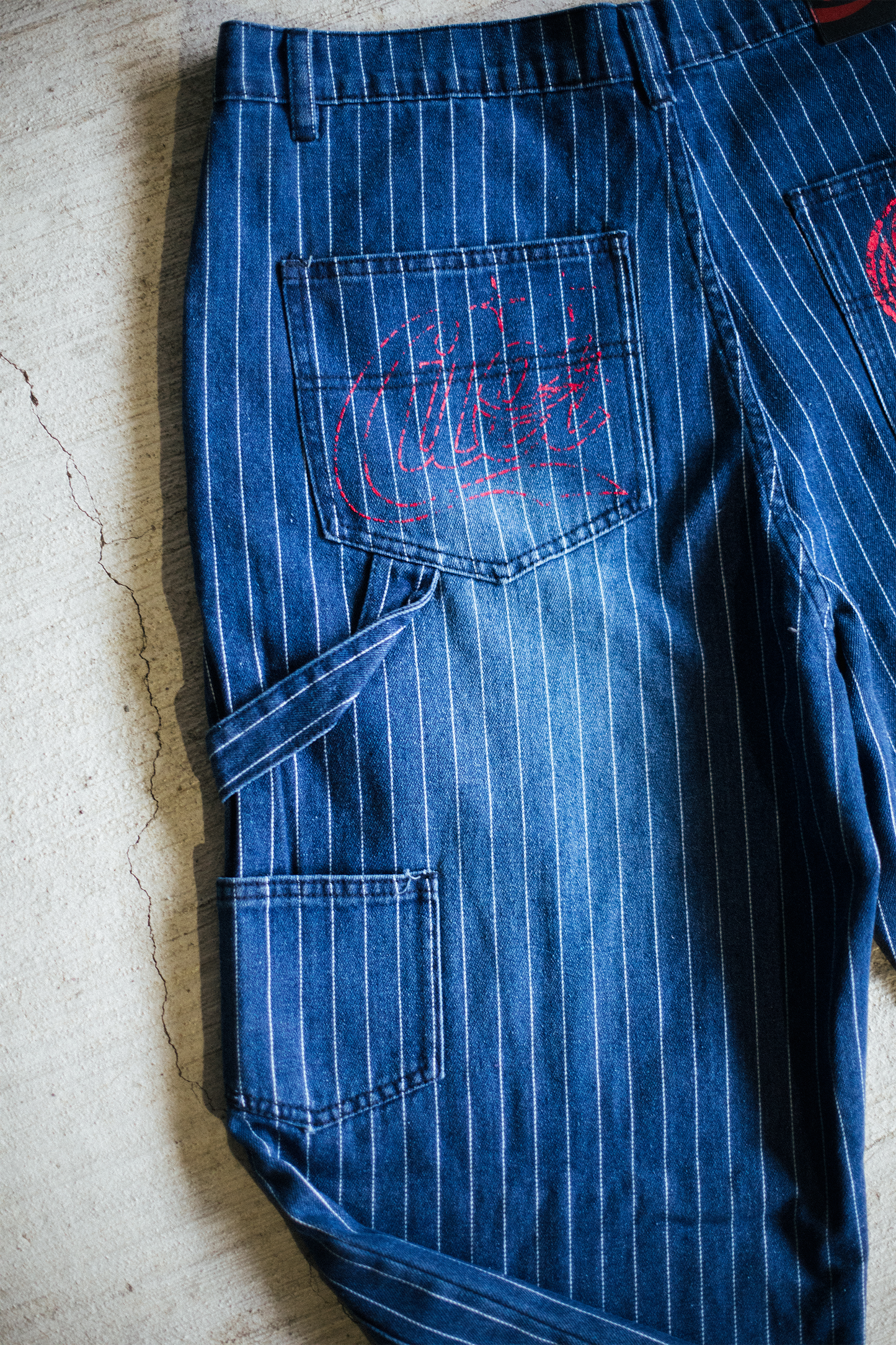 Pinstripe Carpenter Pants - [BLUE]