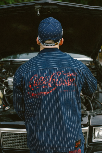 Pinstripe Twill Denim Jacket - [BLUE]